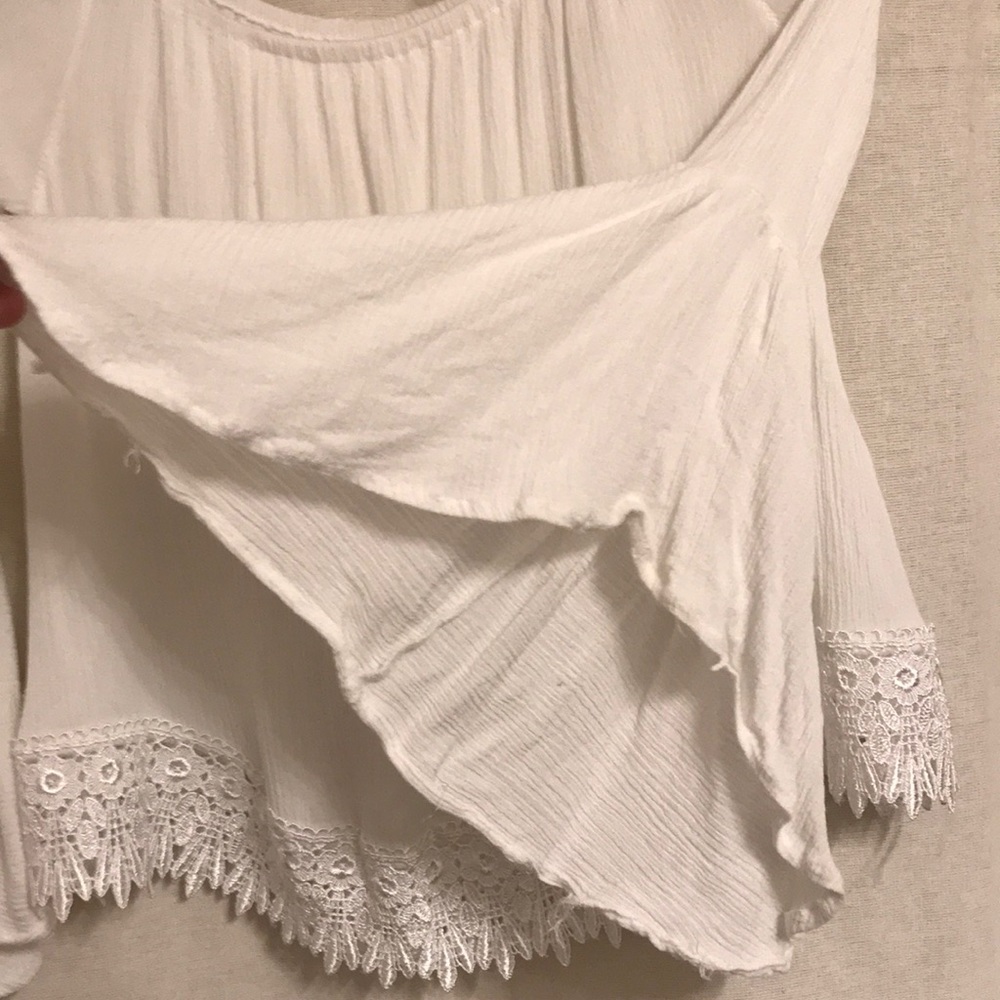 White Lace Flare / Bell Sleeve Boho Top - Picture 3 of 5